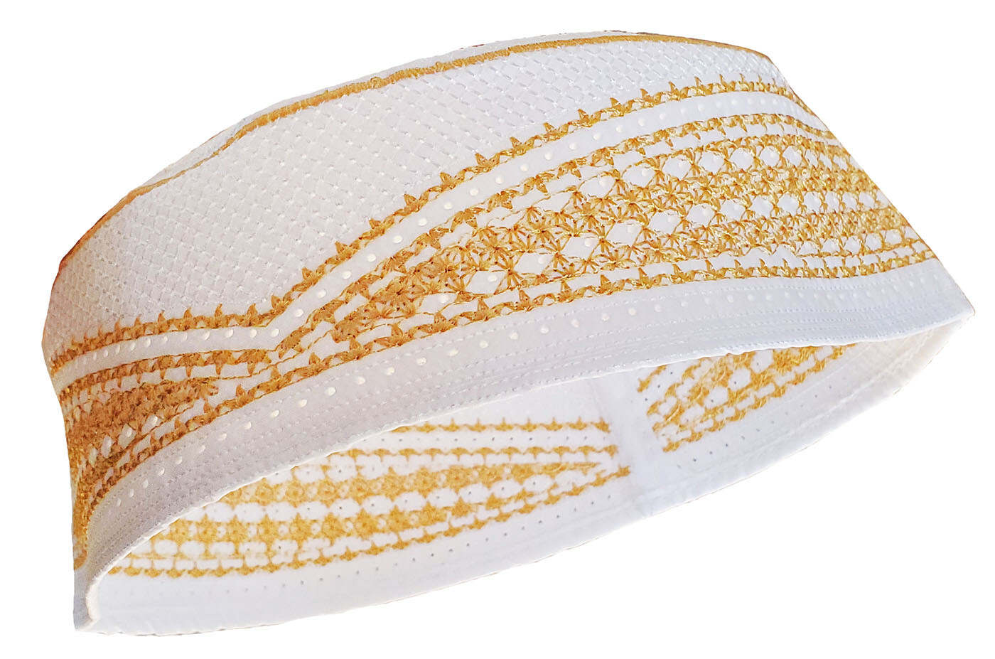 White and Gold Kofia Hat African Embroidered Kufi Cap
