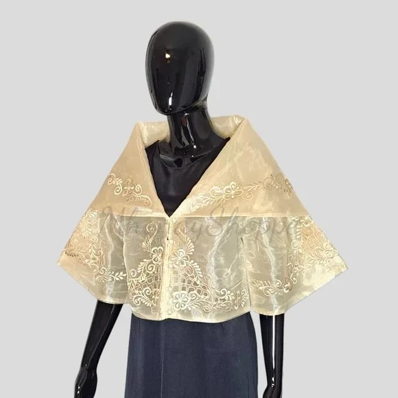 Maria Clara Bolero Organza Embroidered Cutwork 3/4 Sleeve Made Philippines