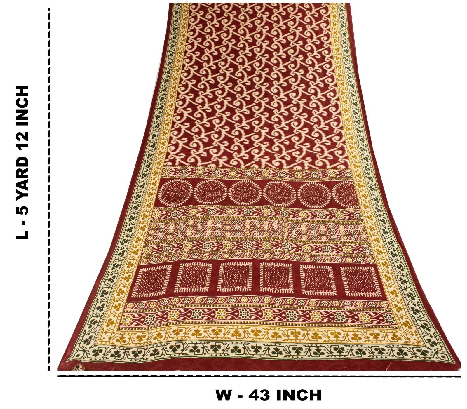 Sanskriti Vintage Saree Red 100% Pure Cotton Ikat-Jamdani Print Sari 5+Yd Fabric