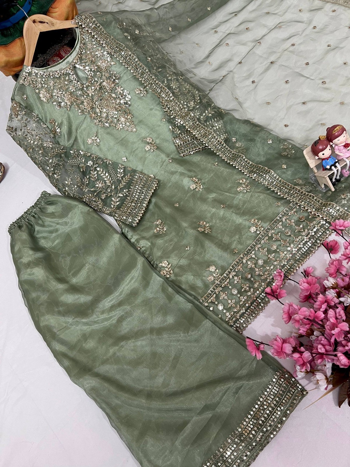 Pakistani Pista-Green Kameez Salwar Readymade Indian Party Bollywood Wedding