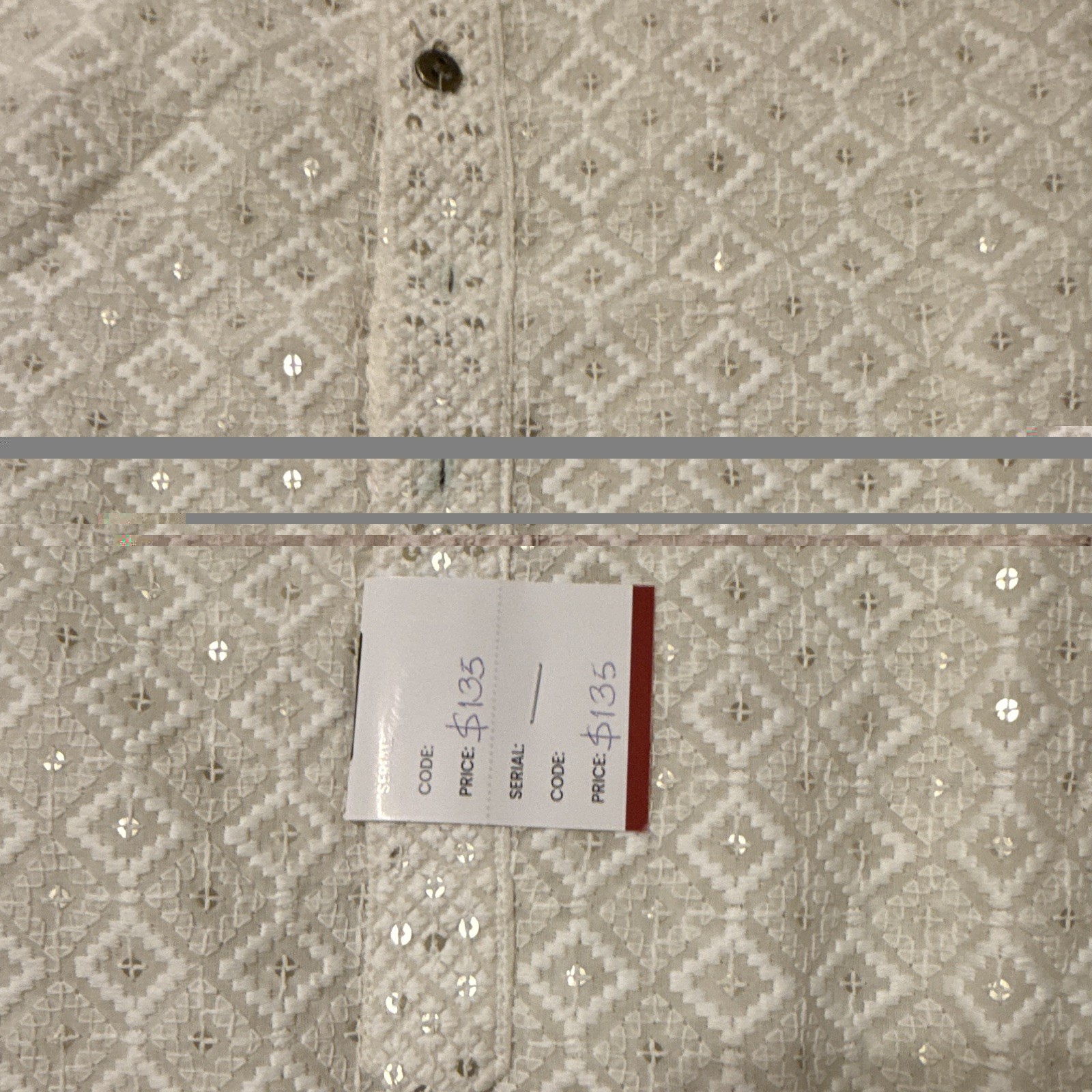 Men’s Beige Embroidered Kurta Tunic Size 44 Cotton Chiffon Long Sleeve