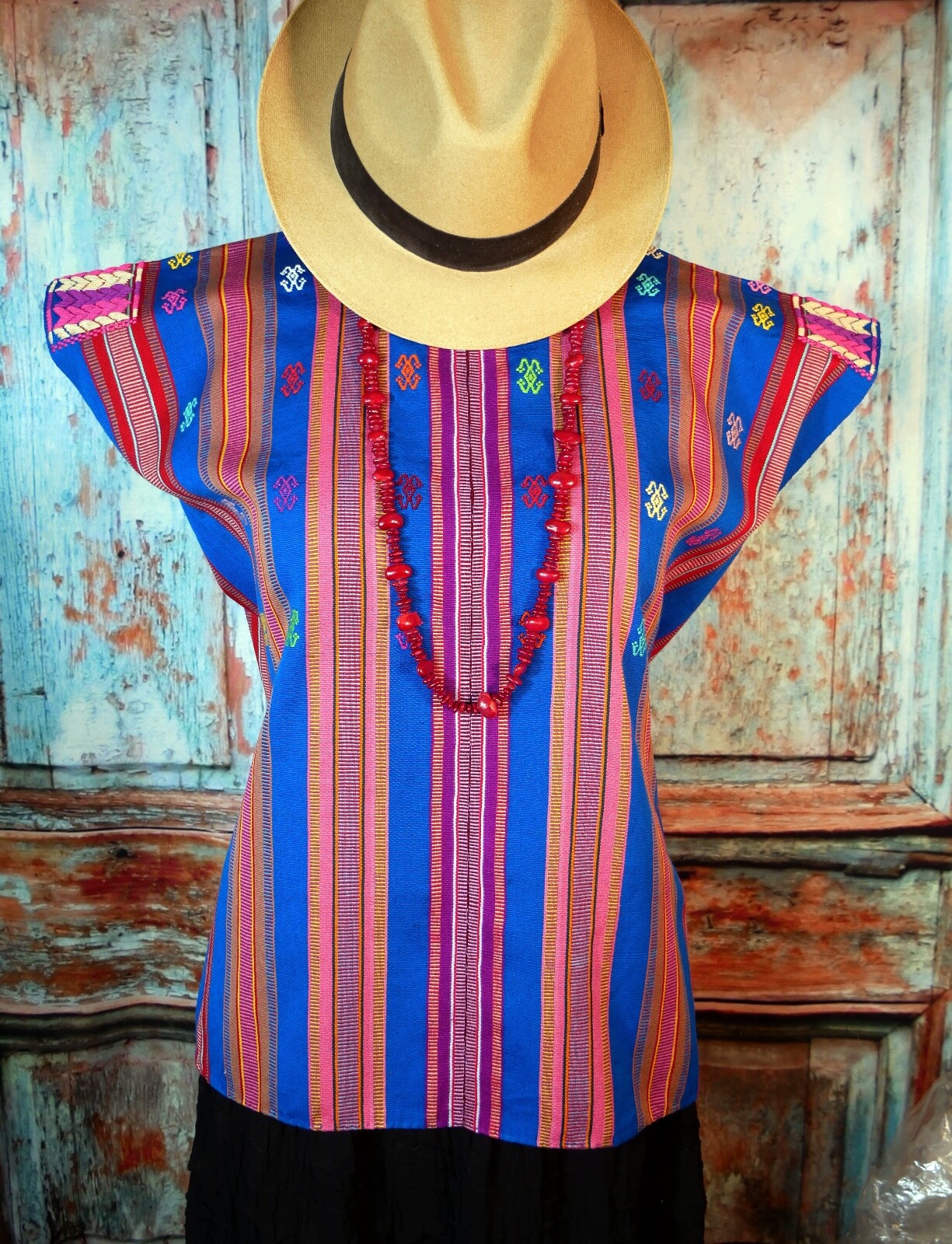 M/L Huipil Tunic Hand Woven Back Strap Loom Maya Chiapas Pantelho Mexico Peasant