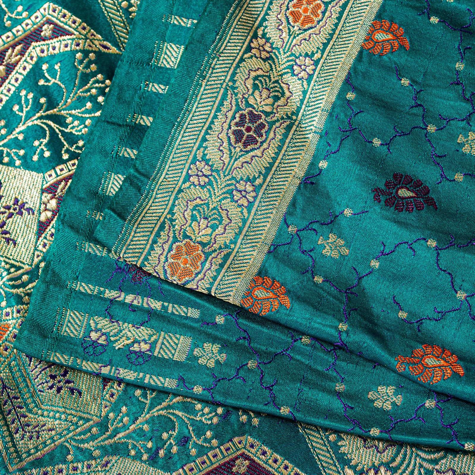 Sanskriti Vintage Blue Pure Satin Sarees Banarasi Brocade Zari Hand-Woven 5+Yd