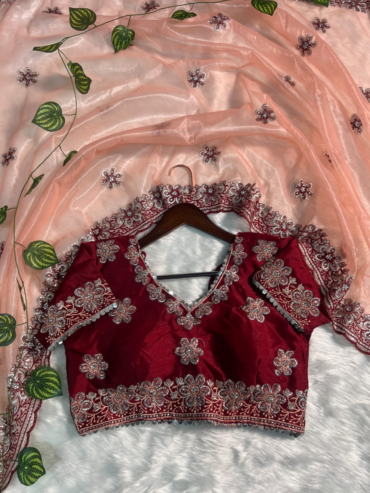 Designer Sari Bollywood Bridal Silk Saree Blouse South Indian Ethnic Ready Made