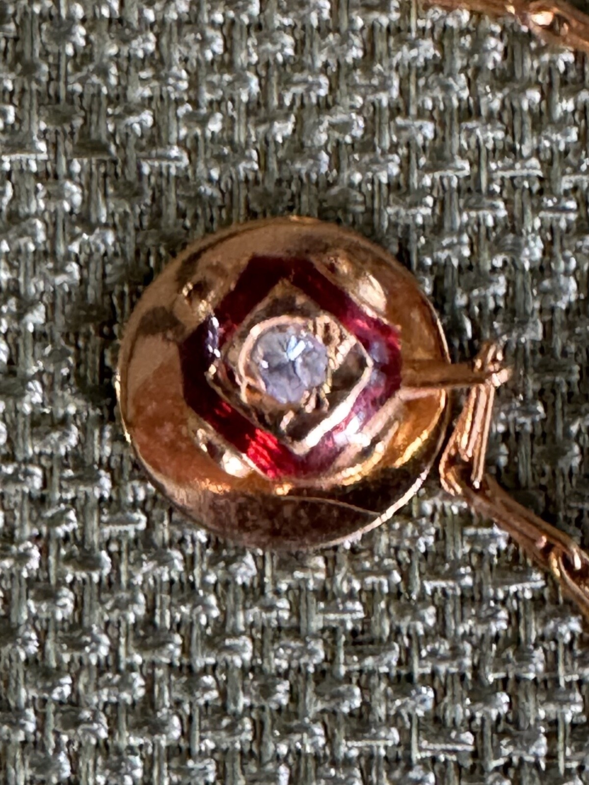 Mens Kurta Buttons with Chain Gold Tone White Crystal & Red Enamel