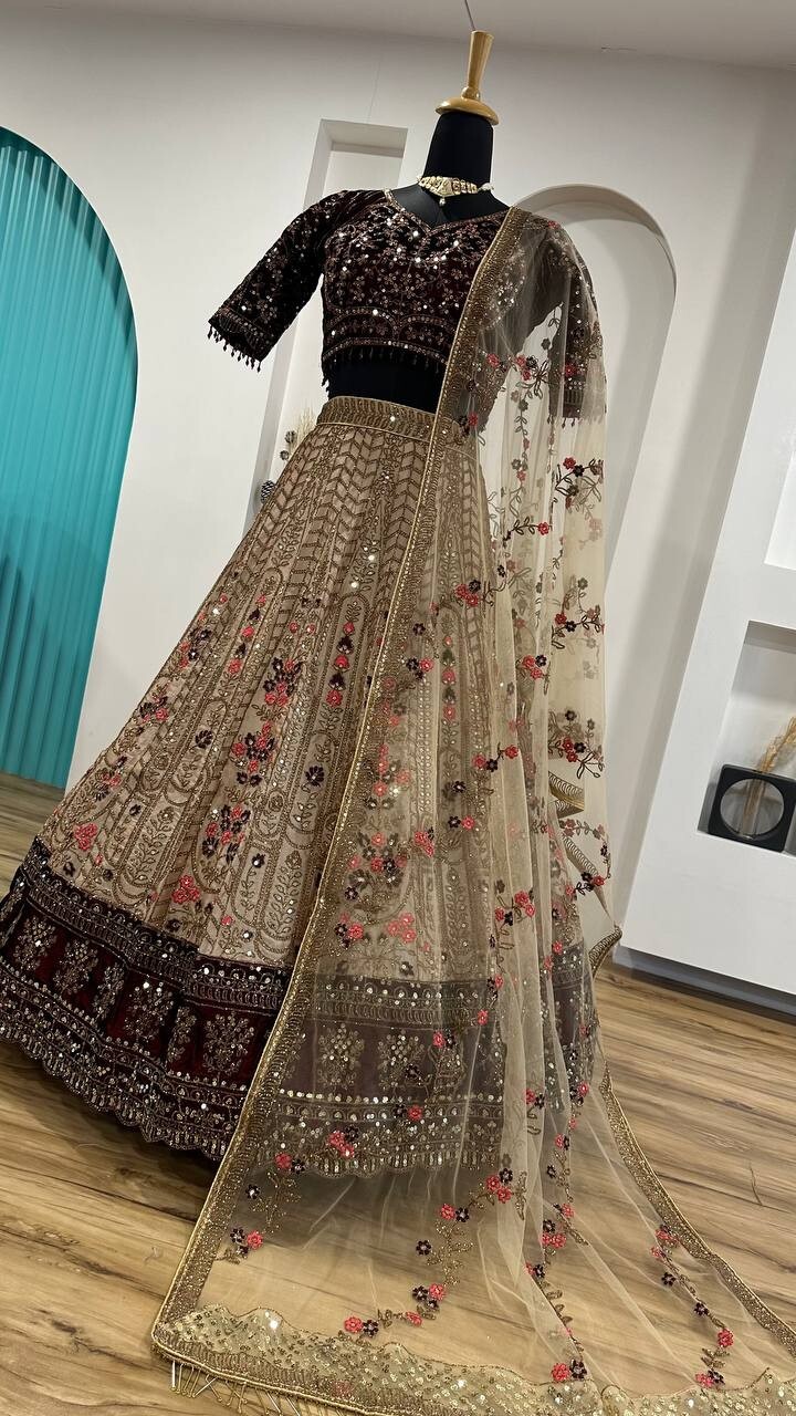 Fancy Designer Kasturi Silk Cream Lehenga Choli With Dupatta For Indian Function