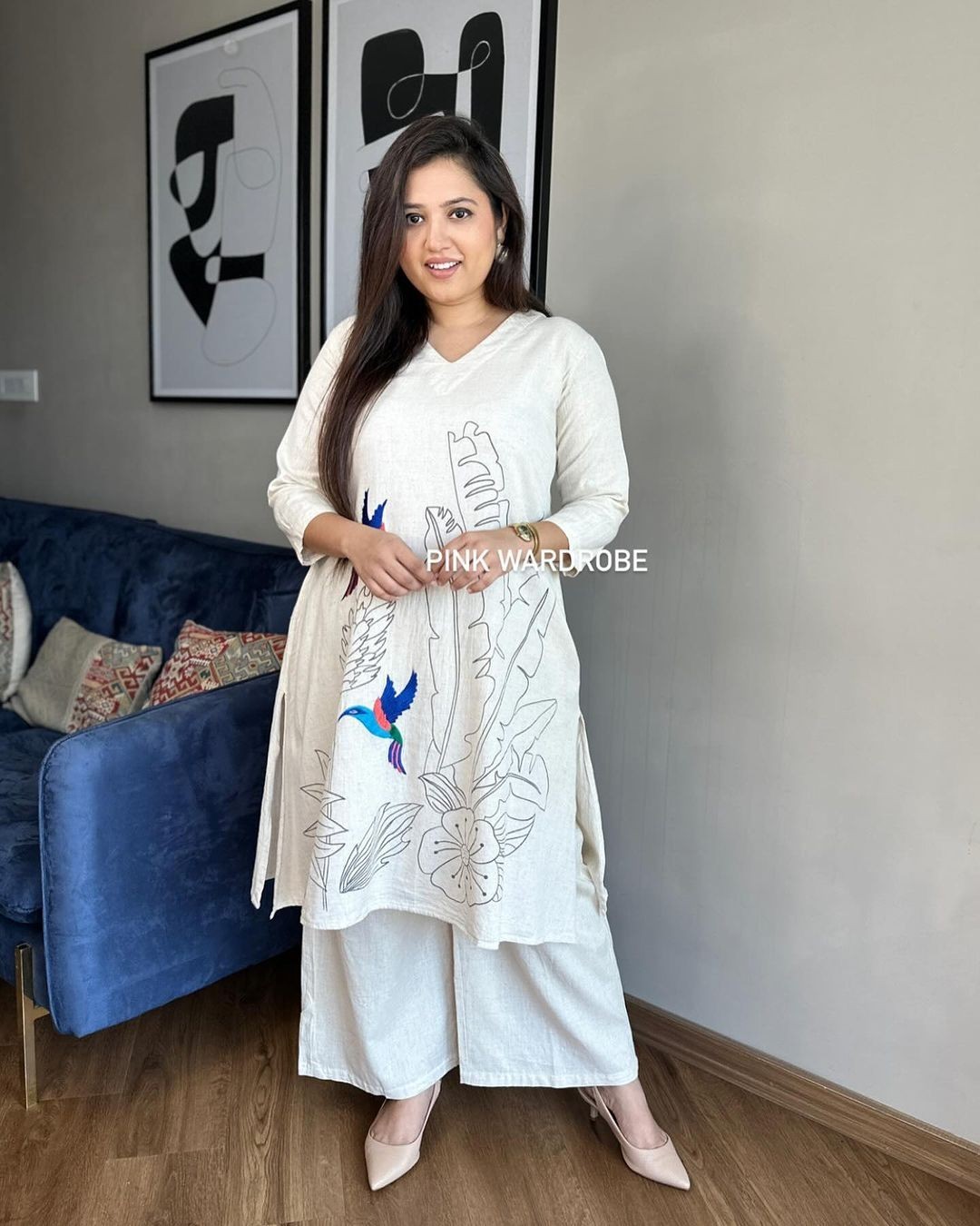 Fully Stitched Kurta Palazzo Suit Set Aari Work Kurtas/Kurtis Set Women Salwar