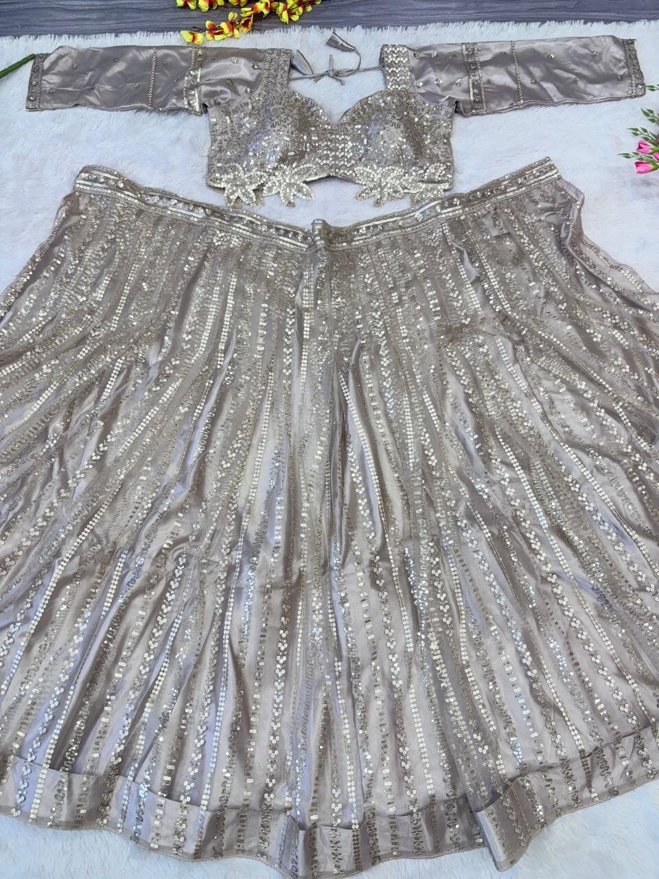 Unique Soft Net Silver Lehenga Choli With Dupatta For Engagement & Party Wear