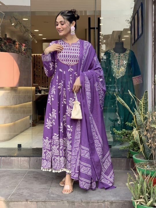 Women Printed Anarkali Kurta and Pant set with Dupatta