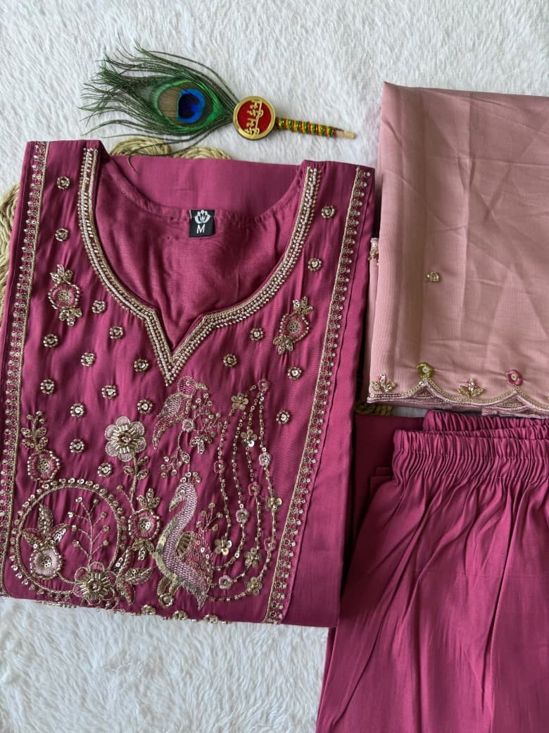 Readymade Pakistani Designer Boutique Suit Rouge Roman Silk Kurti Dupatta Set