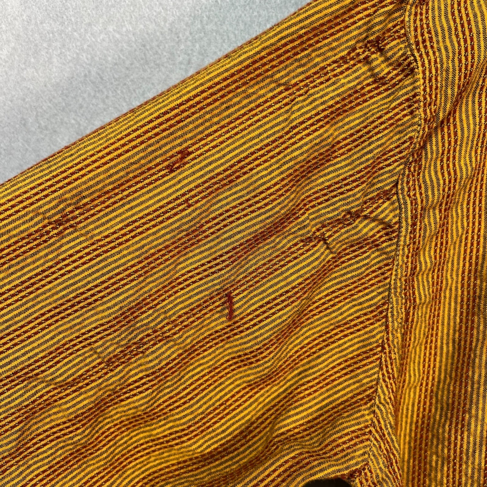 Fabindia Mens Size 44 Long Kurta Yellow Brown Striped Cotton
