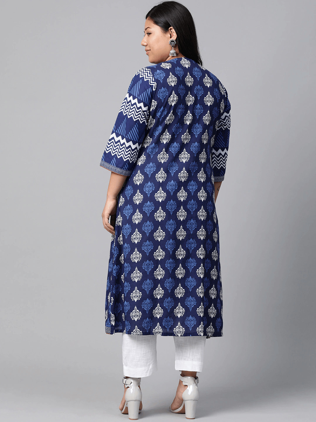 Royal Blue Printed Floor Length Anarkali Kurta for Women Ethnic Wear Plus Size