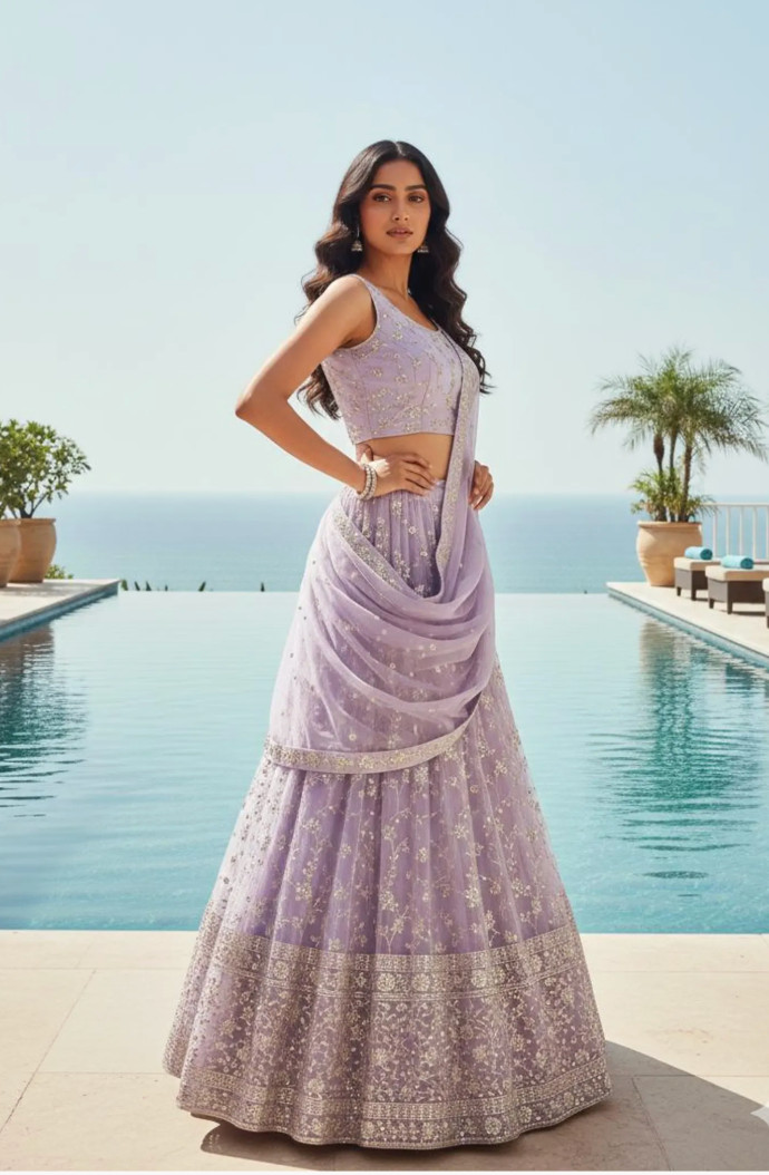 Pastel Lavender georgette lehenga choli for woman Bridesmaid lehnga
