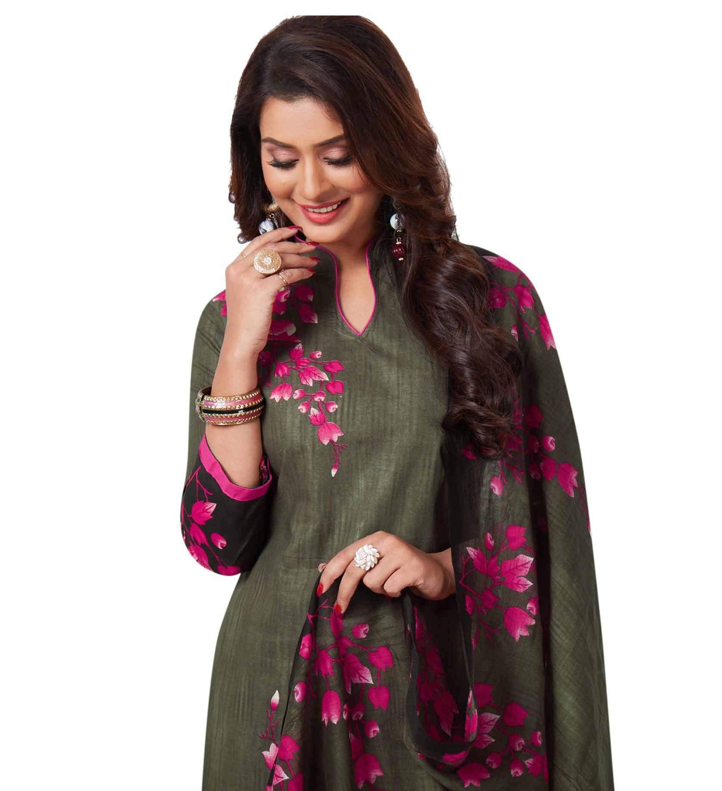 Miraan Women Cotton Unstitched Dress Material (Band1811, Multicolour, Free Size)