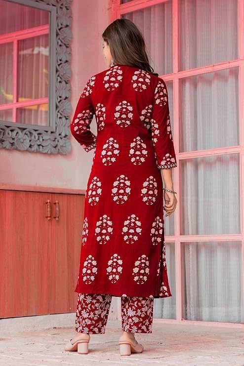 Women’s Pure Cotton Printed Straight Kurta Set with Palazzo Pants & Dupatta