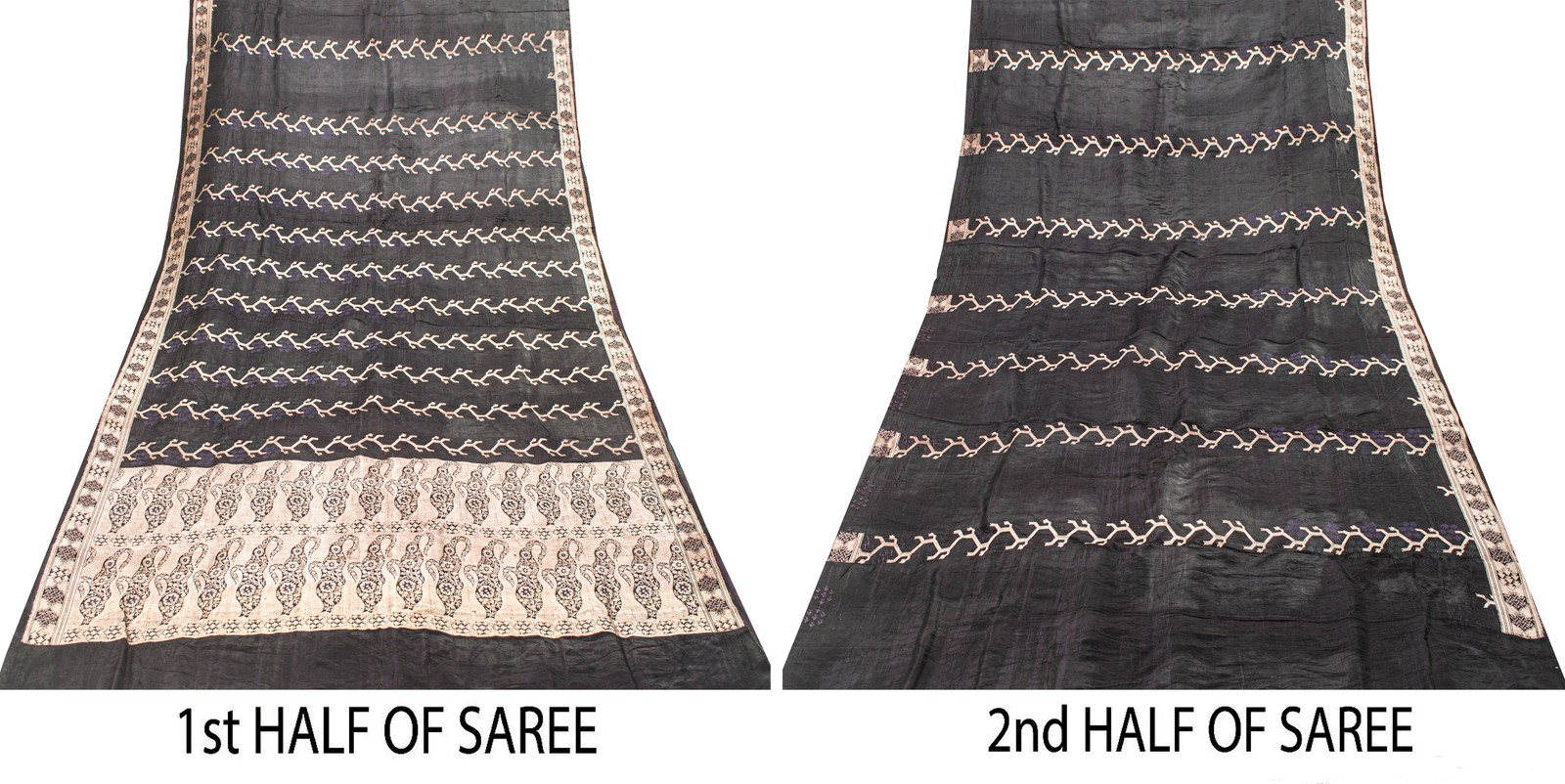 Sanskriti Vintage Black Pure Satin Sarees Banarasi Brocade Zari Hand-Woven 5+Yd