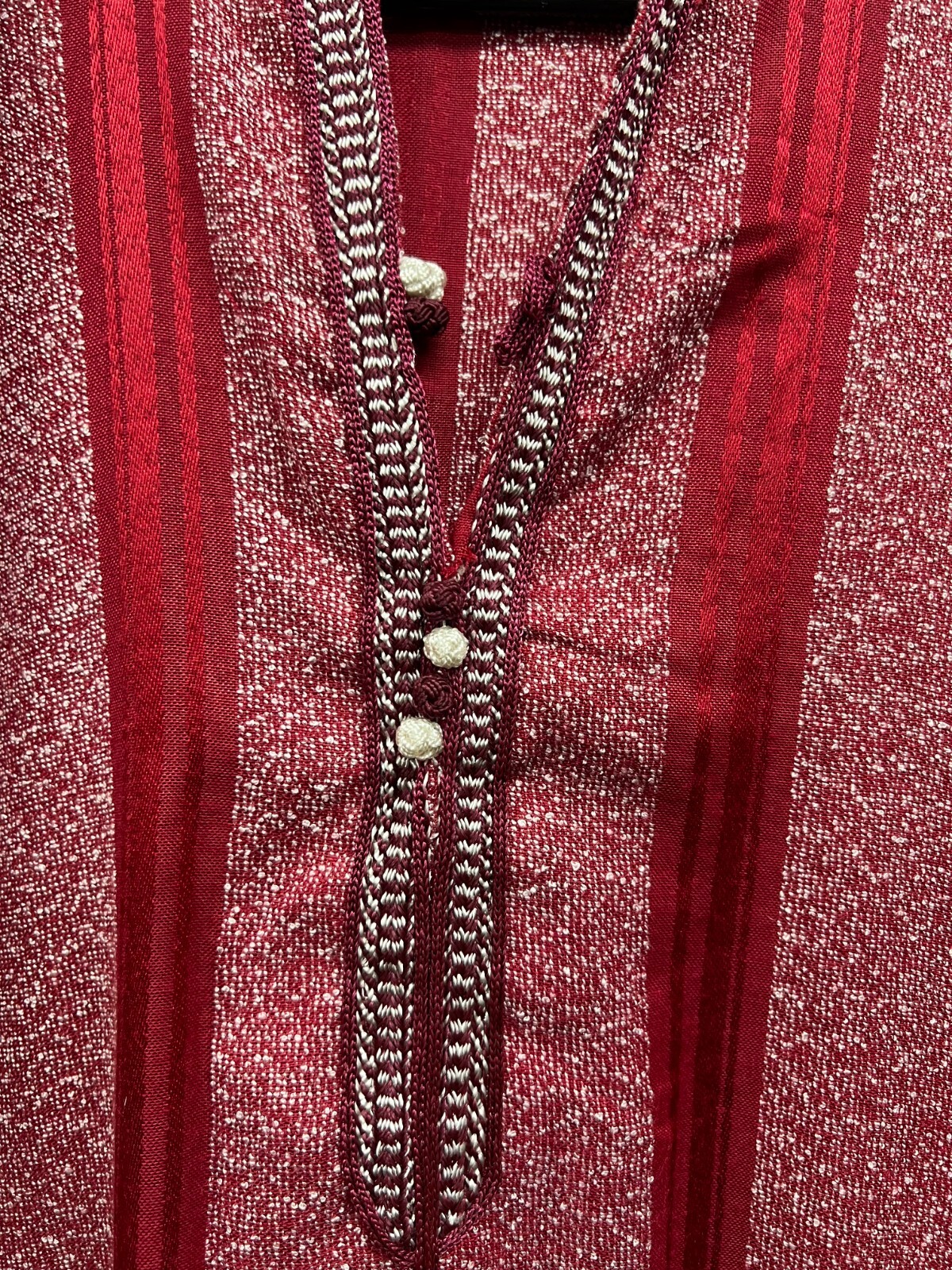 Men’s Moroccan Djellaba Hooded Thobe Handmade Arab Dishdasha Red/Silver