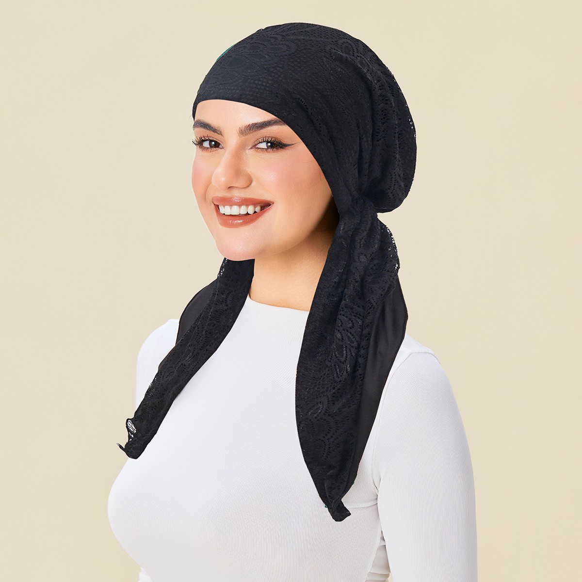 African Women Lace Turban Head Wrap Pre-Tied Hat Bonnet Scarf Elastic Hijab Cap