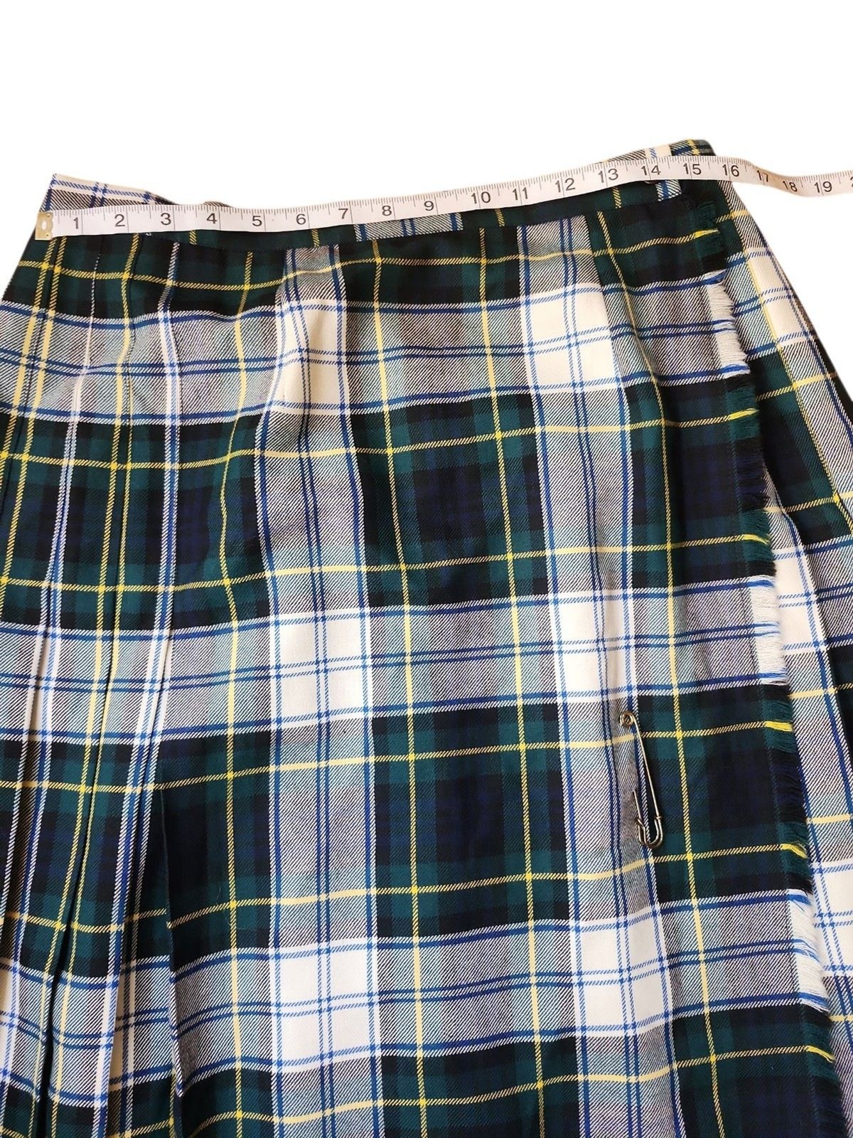Quissett Cove Tartan Pleated Midi Kilt Womens 16 Wool Green Cosplay Plaid Wrap
