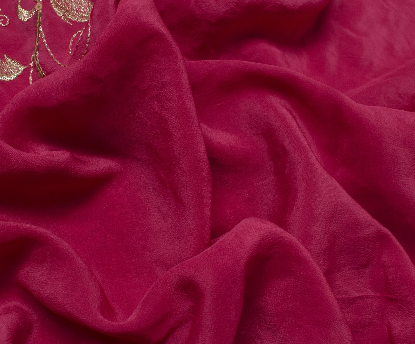 Sushila Vintage Dark Pink Saree Pure Crepe Silk Embroidered Floral Sari Fabric