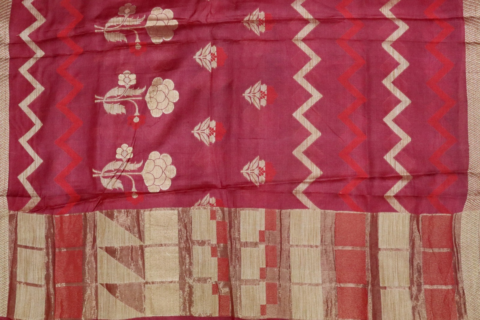 Vintage Tussar Silk Saree, Upcycled Printed Tussah Silk DIY Fabric TS1167