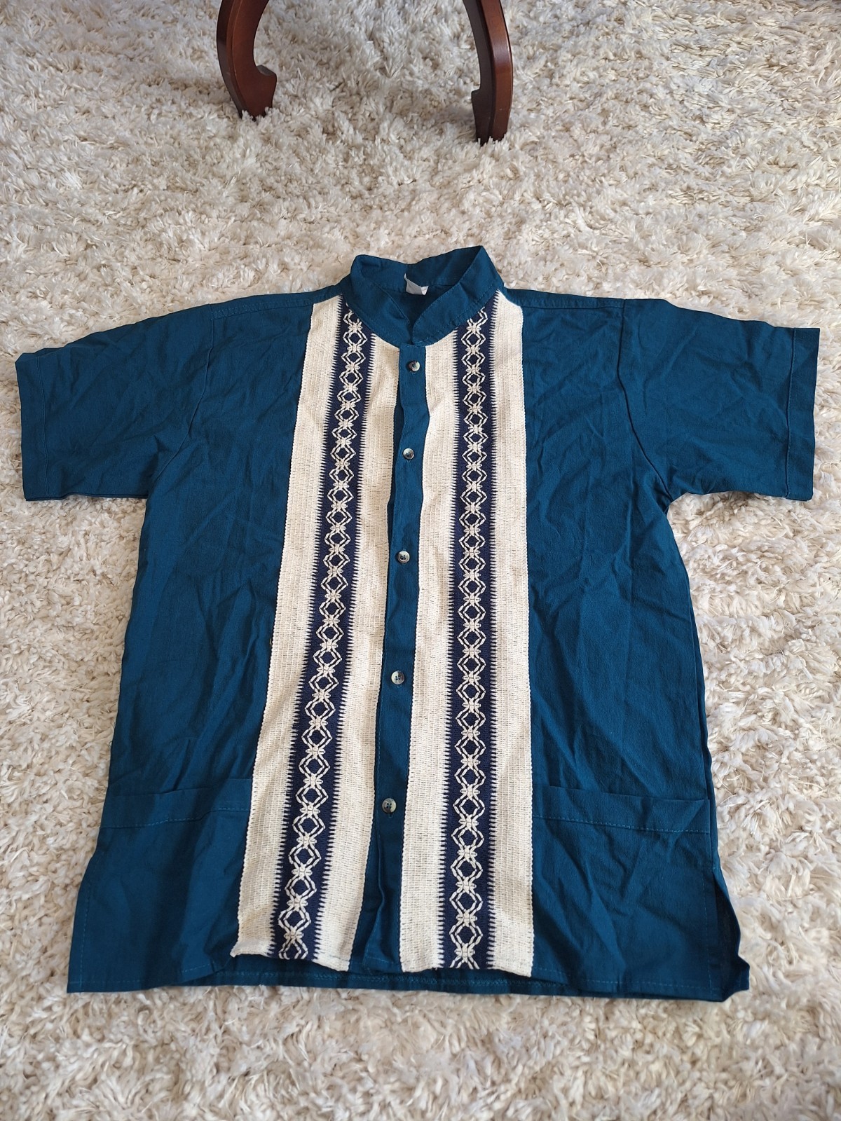 Blue Mexican Guayabera 100% Cotton Size CH / US Med Made In Mexico