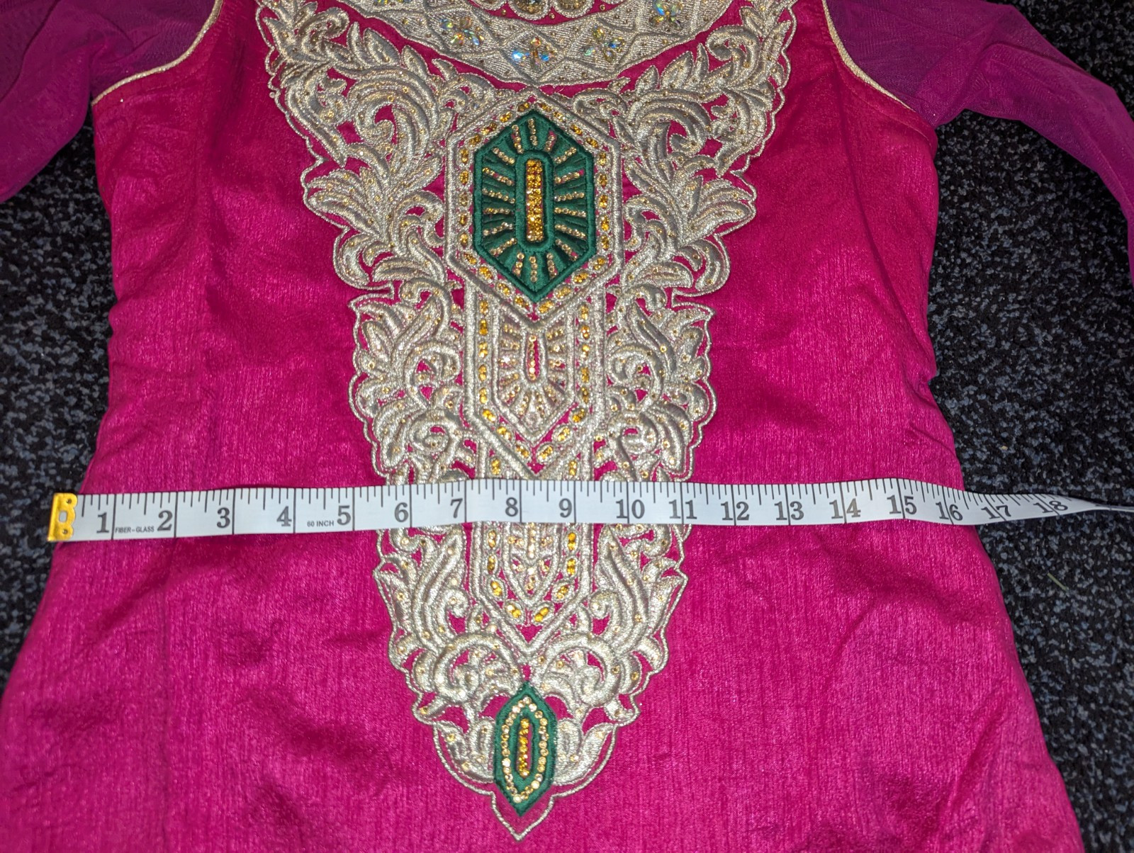 Pink Gold Green Salwar Suit Handmade Embroidered Shirt Only