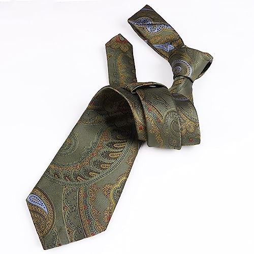 Mens Colorful Paisley Necktie and Pocket Square Sets 144-avocado Green