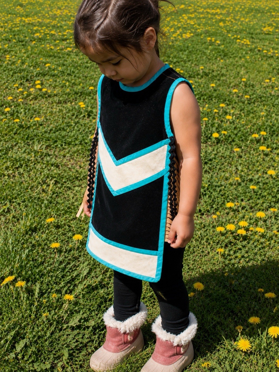 Alaska Native Style Child’s Regalia Vest Fringe Vtg Dance Turquoise Celebration
