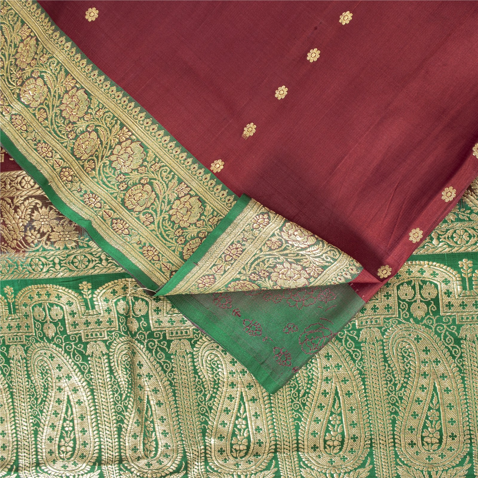 Sanskriti Vintage Red Sarees Pure Silk Zari Woven Brocade Banarasi 5+Yd Sari