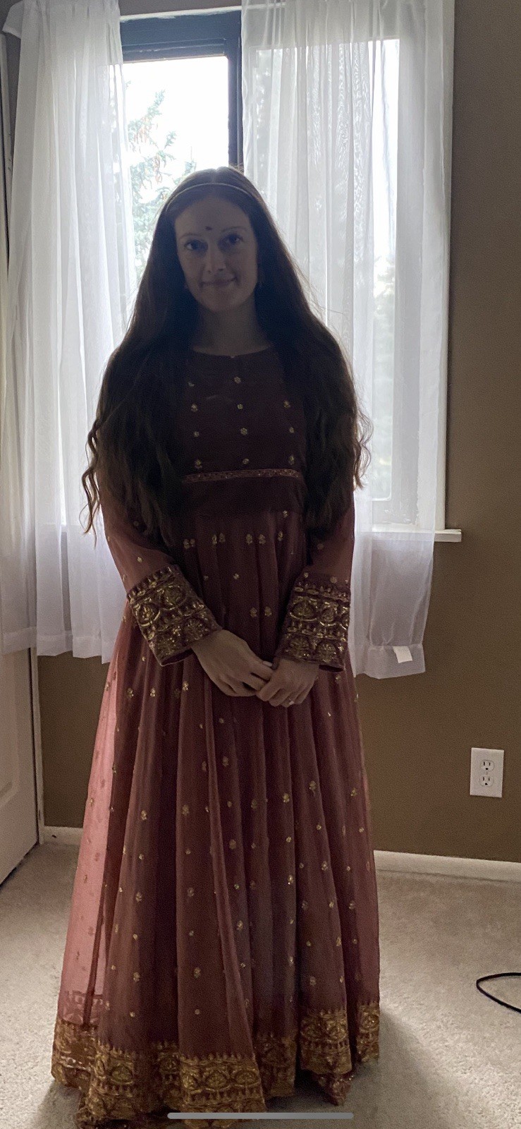 Floor Length Anarkali Gown with Dupatta Dusty Rose Gold Size Medium