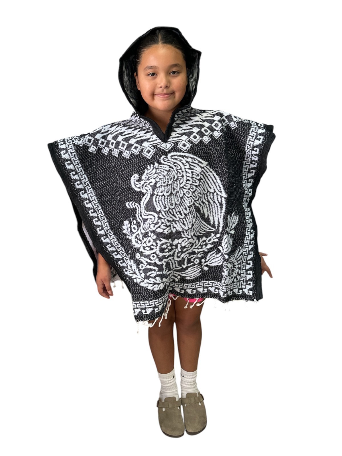 KIDS PONCHO, HOOD ,COSTUME , BLANKET GABAN ,6-12 YEARS , AZTEC CALENDAR