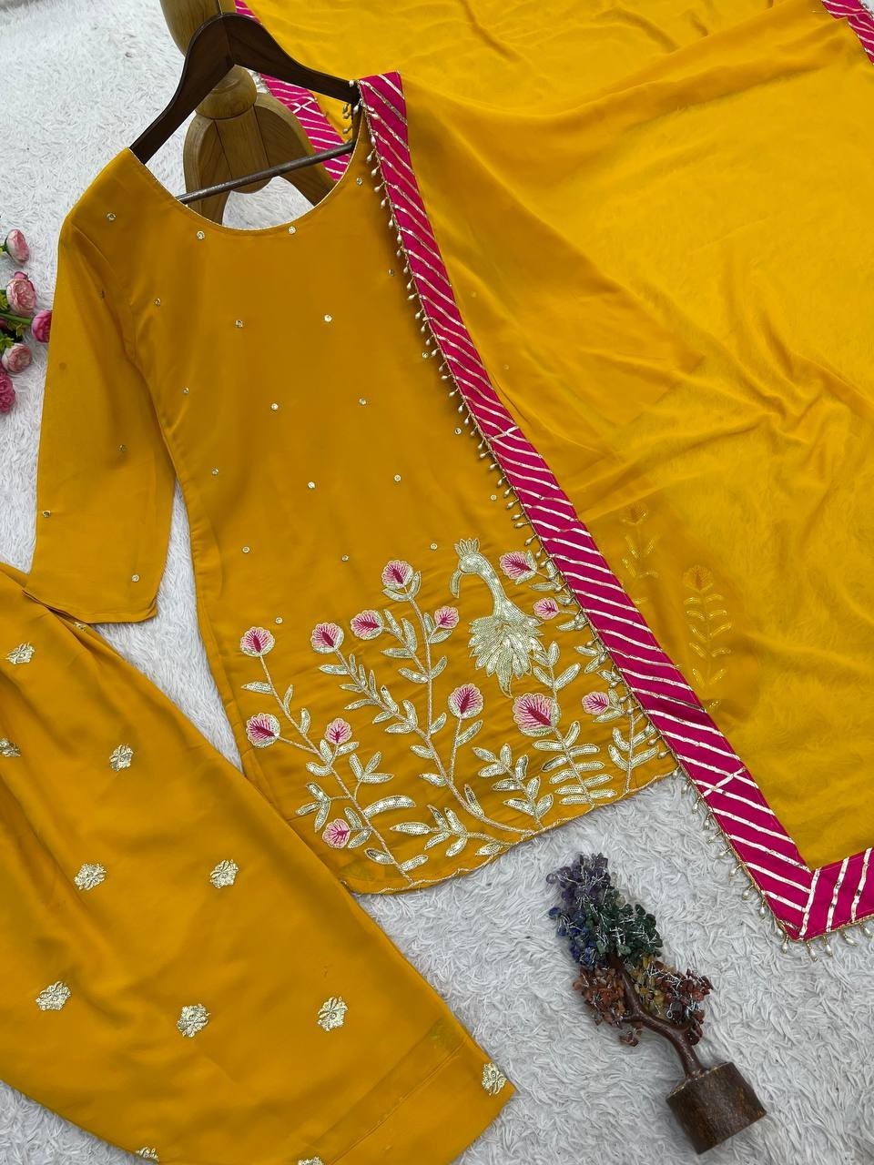 Punjabi Style Faux Georgette Yellow Patiala Suit With Dupatta For Wedding