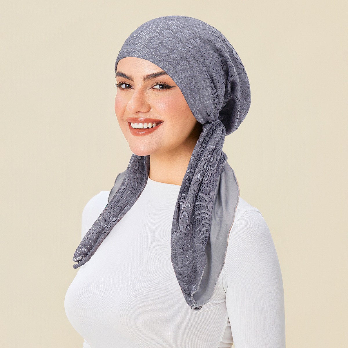 African Women Lace Turban Head Wrap Pre-Tied Hat Bonnet Scarf Elastic Hijab Cap