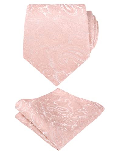 Mens Colorful Paisley Necktie and Pocket Square Sets 144-blush Pink