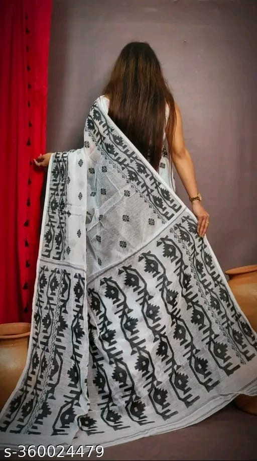 Traditional Bengali Handmade Jamdani Saree With Unstitched Bloused Wedding Wear