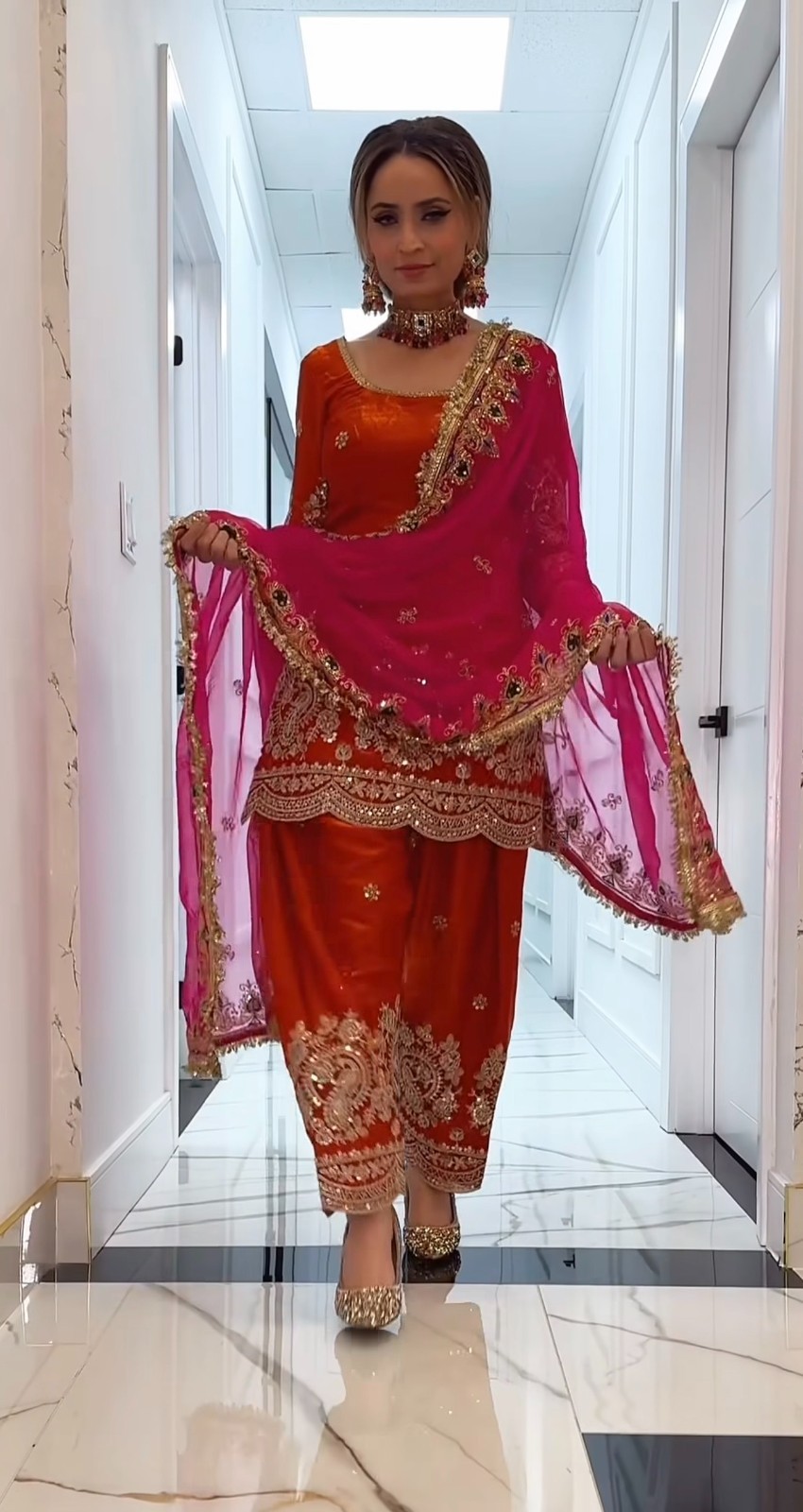 Presenting New Stylish Faux Georgette Reception Top Dhoti With Dupatta For Wear