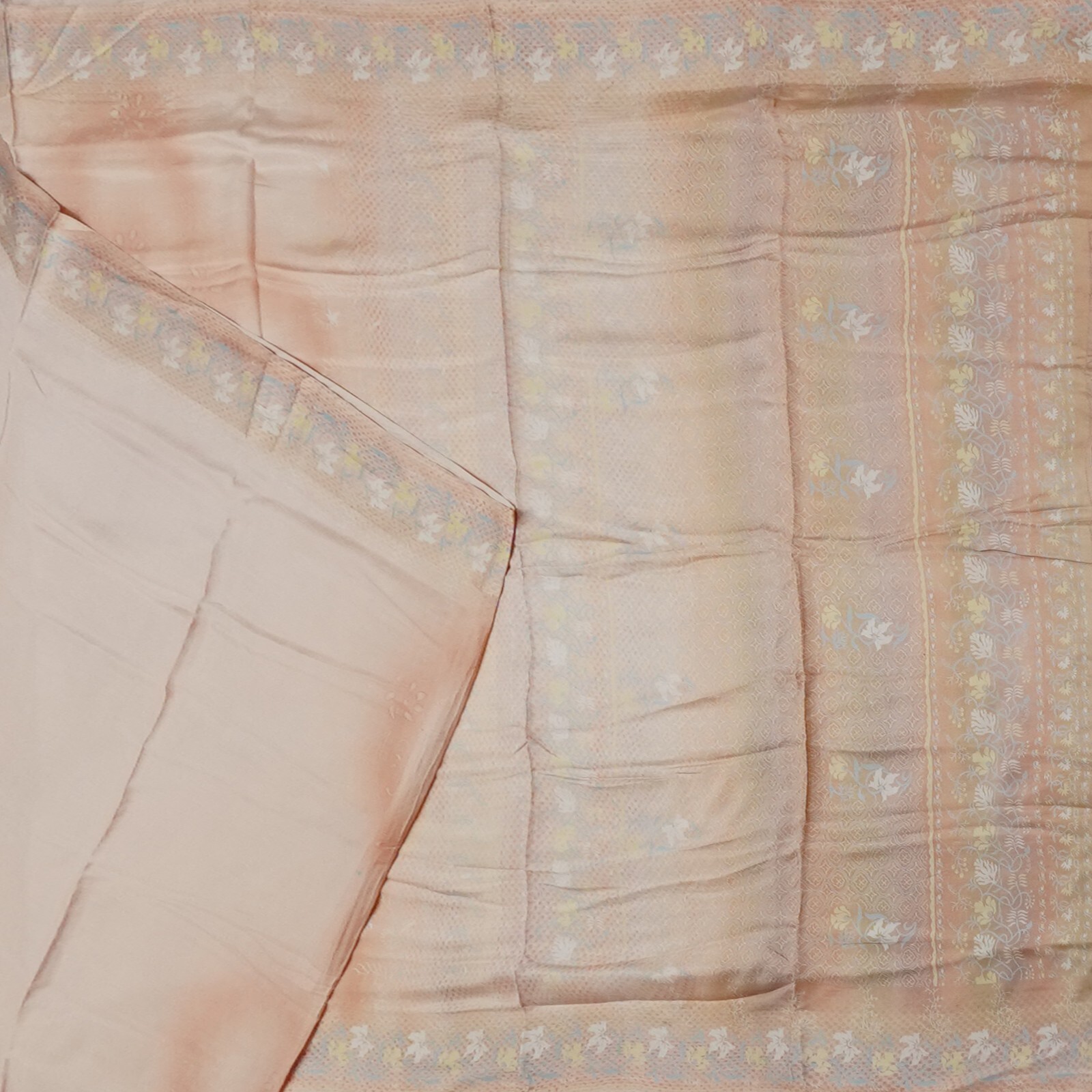 Vintage Beige Sarees 100% Pure Silk Printed Indian Sari 5YD Soft Craft Fabric
