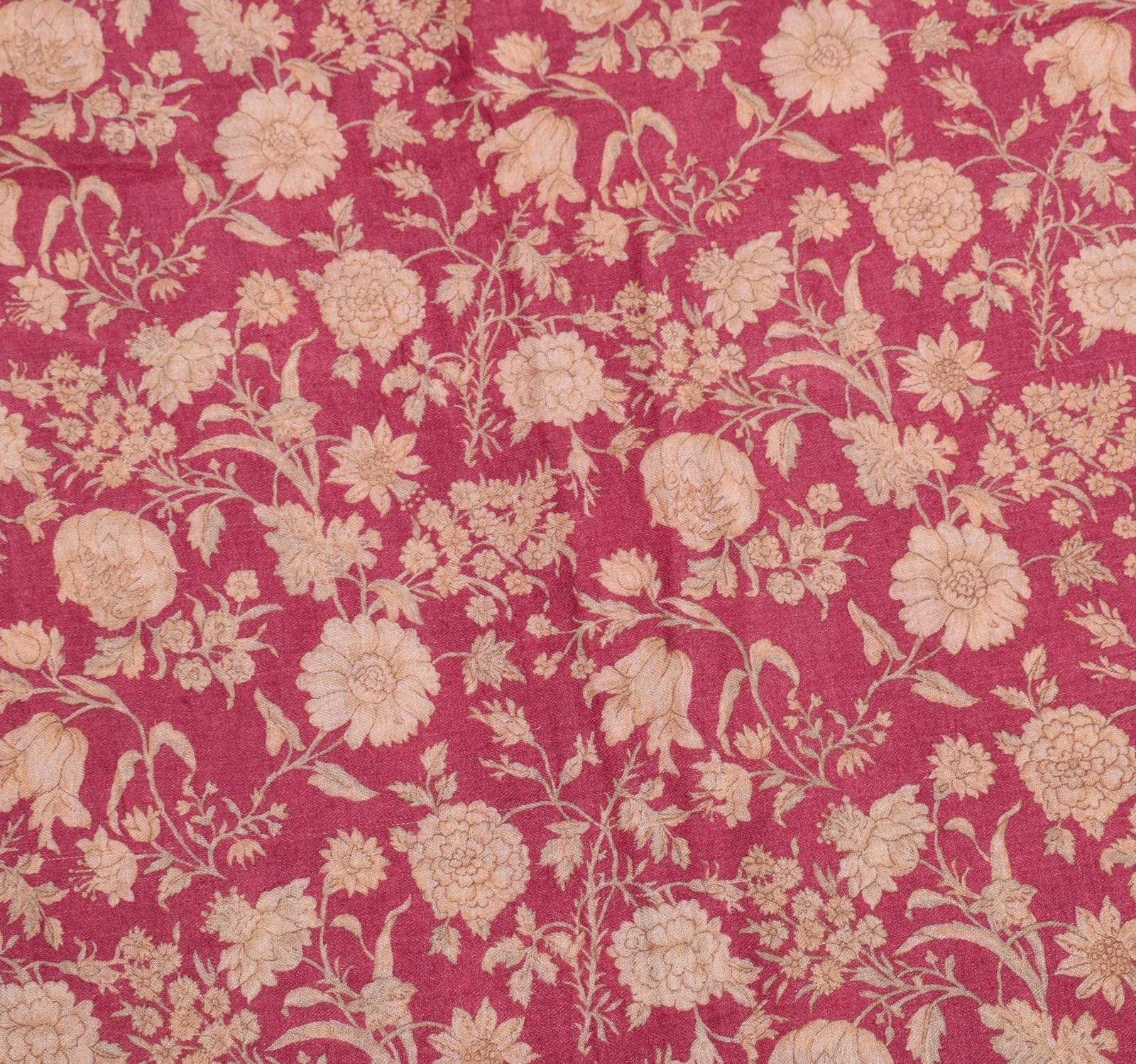 Sushila Vintage Pure Woolen Saree Floral Printed Woven Dark Magenta Sari Fabric