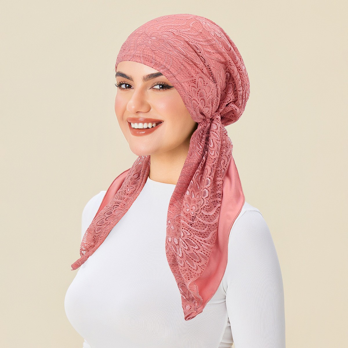 African Women Lace Turban Head Wrap Pre-Tied Hat Bonnet Scarf Elastic Hijab Cap
