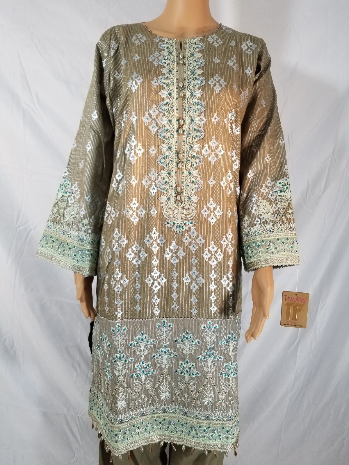 SemiFormal Jacquard Cotton Broshia Embroidered 3PC Shalwar Kameez Pakistani L/43
