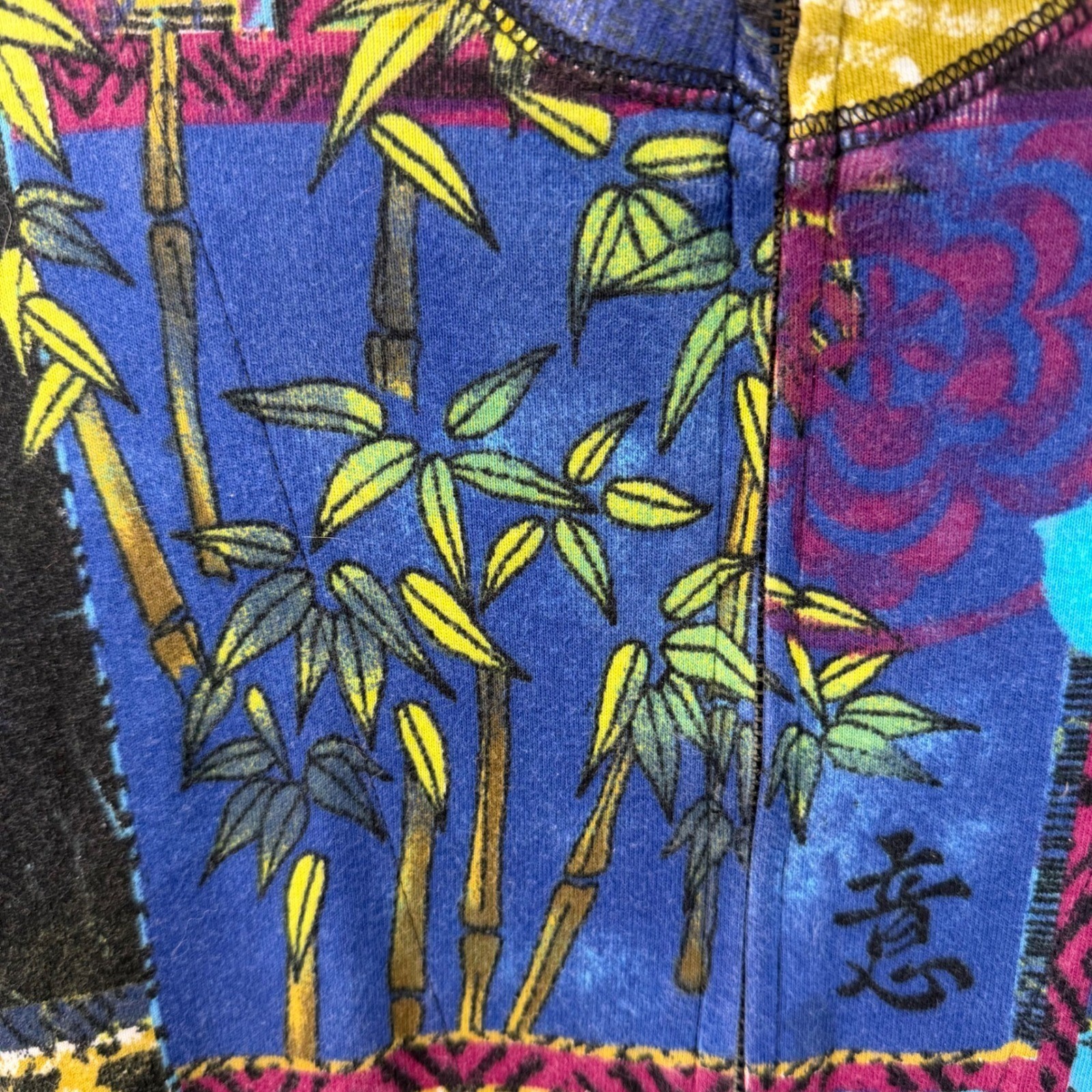 Vintage Chicos Jacket Art To Wear 100% Cotton Asian Buddha Blue Purple 2 Large