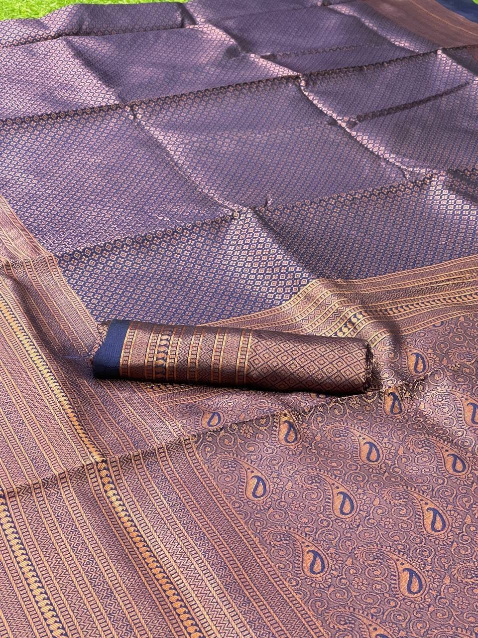 Premium Lichi Silk Saree Copper Zari Woven Rich Pallu Latest Trending Sari Gift