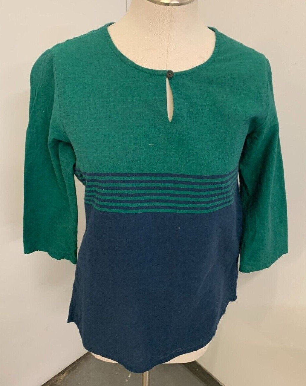 Kurta Keyhole Stripes Medium Shirt Cotton Max Fashion Blue Green Spring Summer