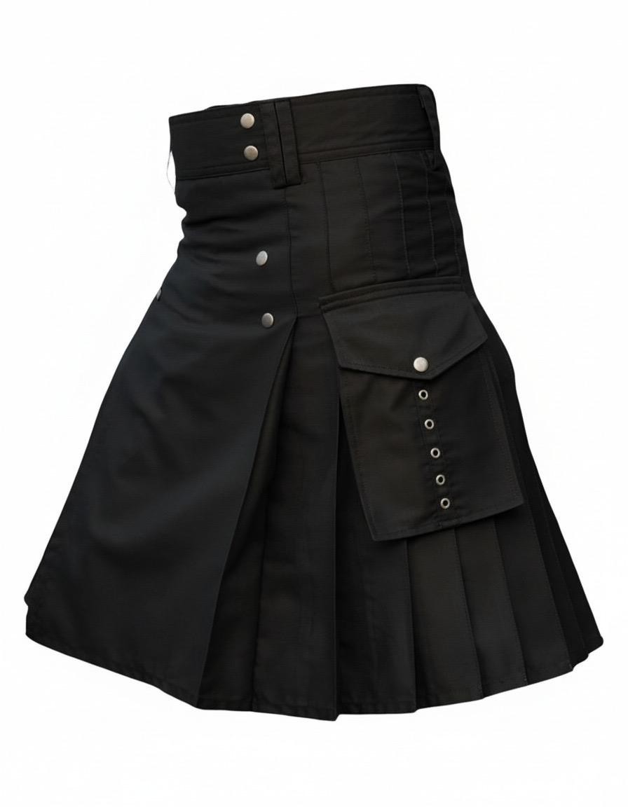 Mens Black Utility Kilt Scottish Tactical Kilts For Men Hybrid Fashion Kilt