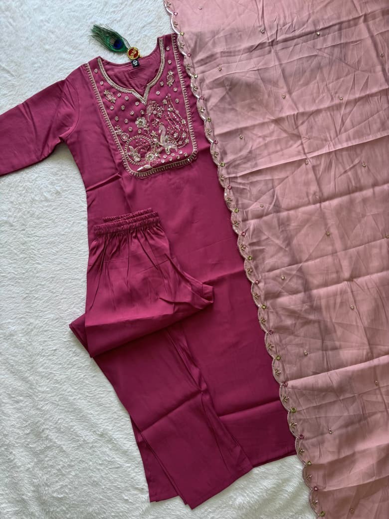 Readymade Pakistani Designer Boutique Suit Rouge Roman Silk Kurti Dupatta Set