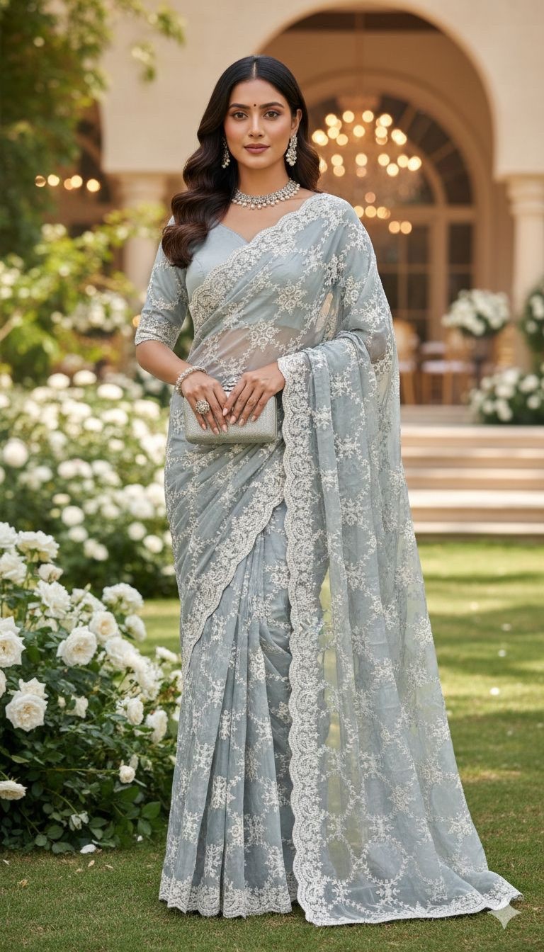 Exclusive soft organza saree with heavy with complete parsi work summer bliss