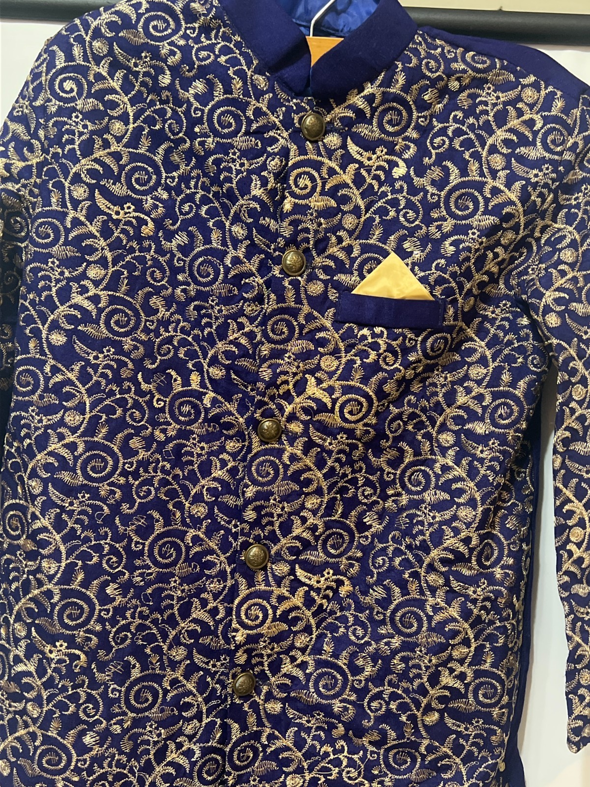 Boys Royal Blue Embroidered Sherwani Kurta Jacket Ethnic Formal Wear