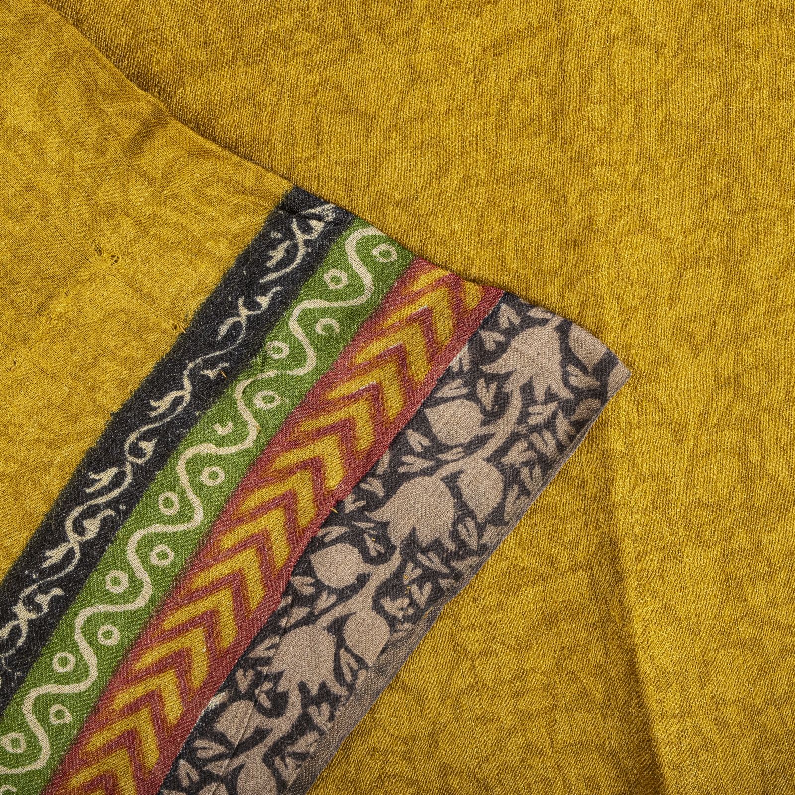 Sanskriti Vintage Yellow Pure Woolen Saree Floral Printed Sari 5Yd Soft Fabric