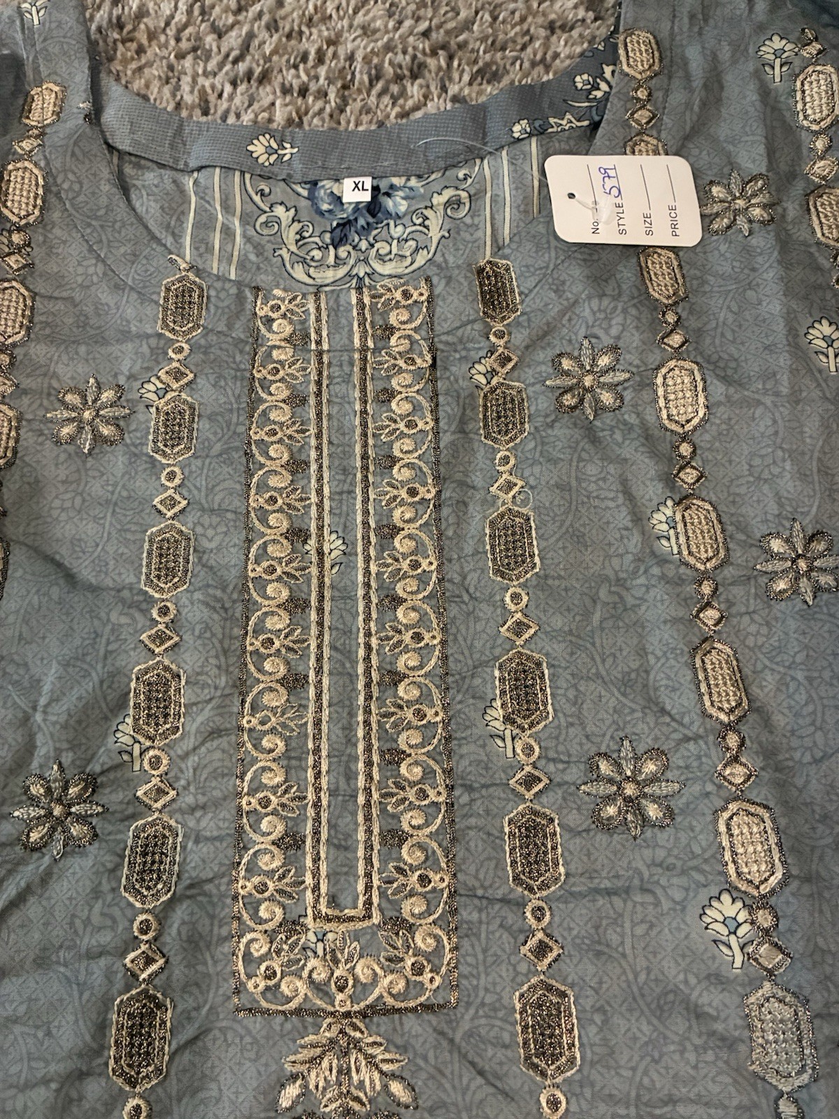 Women Pakistani Embroidered lawn Salwar Kameez 3PC Suit Set Gray XL